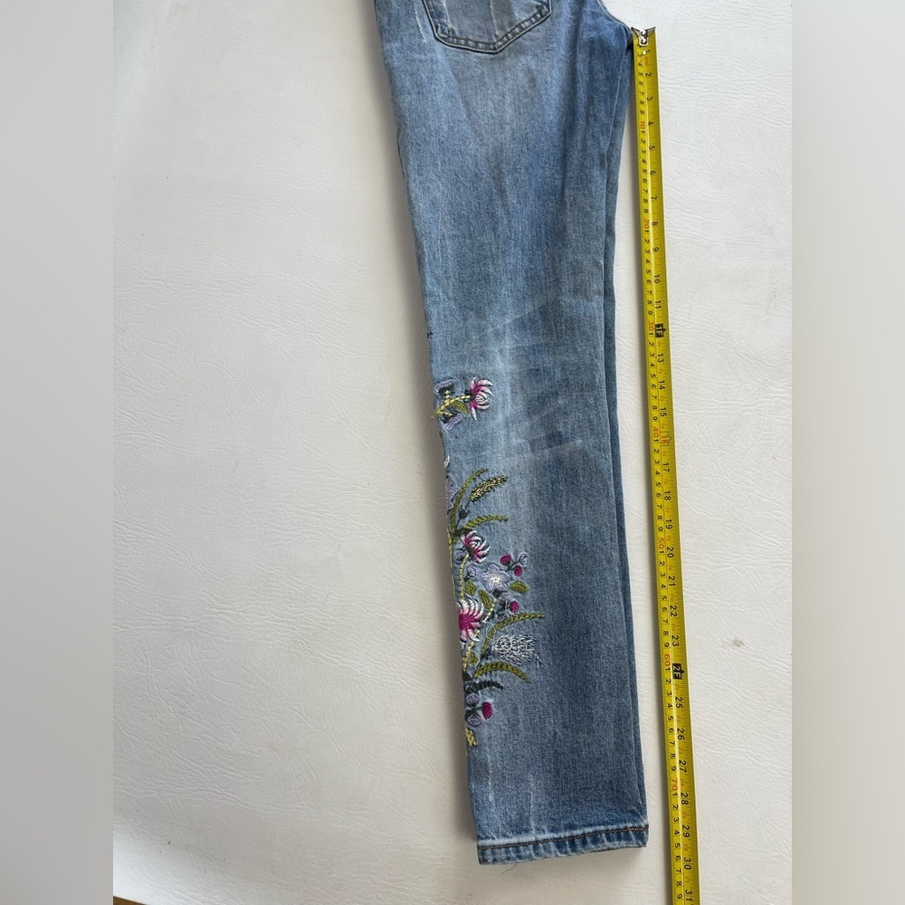 Floral Embroidered Jeans Women 28 Boho Skinny Blue Denim - Picture 12 of 15